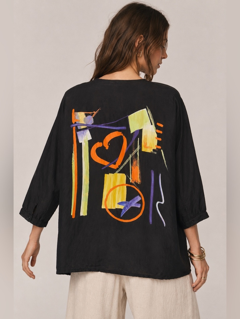 Vintage Studio S Claiborne 90s Abstract Art Viscose Button Front Blouse